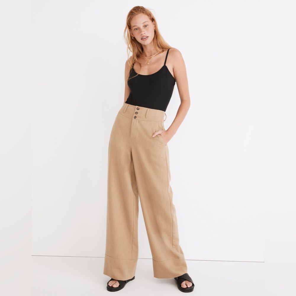 NWT Madewell Button-Front Cuffed Wide Leg Pants in Travel Linen-Blend